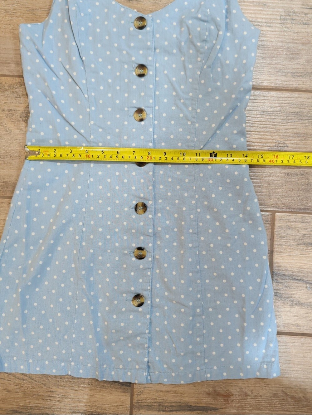 Japna Cotton Linen Dress Small S Blue Polka Dot Button Front Cami Sundress - Picture 9 of 15